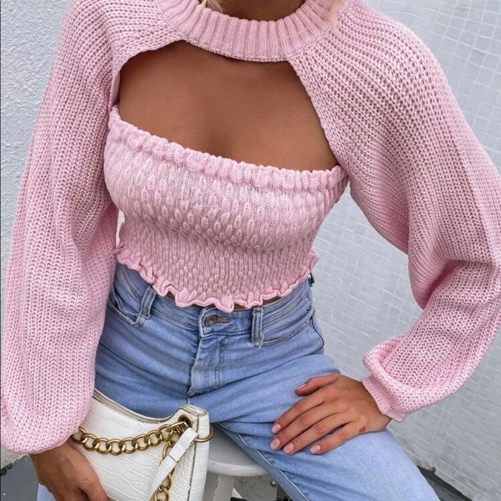 Crop pullover sweater with knit tube crop top